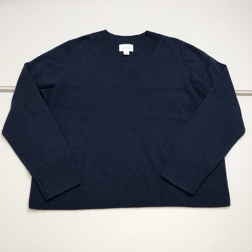 Caslon Women’s Wool Cashmere V-Neck Sweater In Navy Night Size XL New